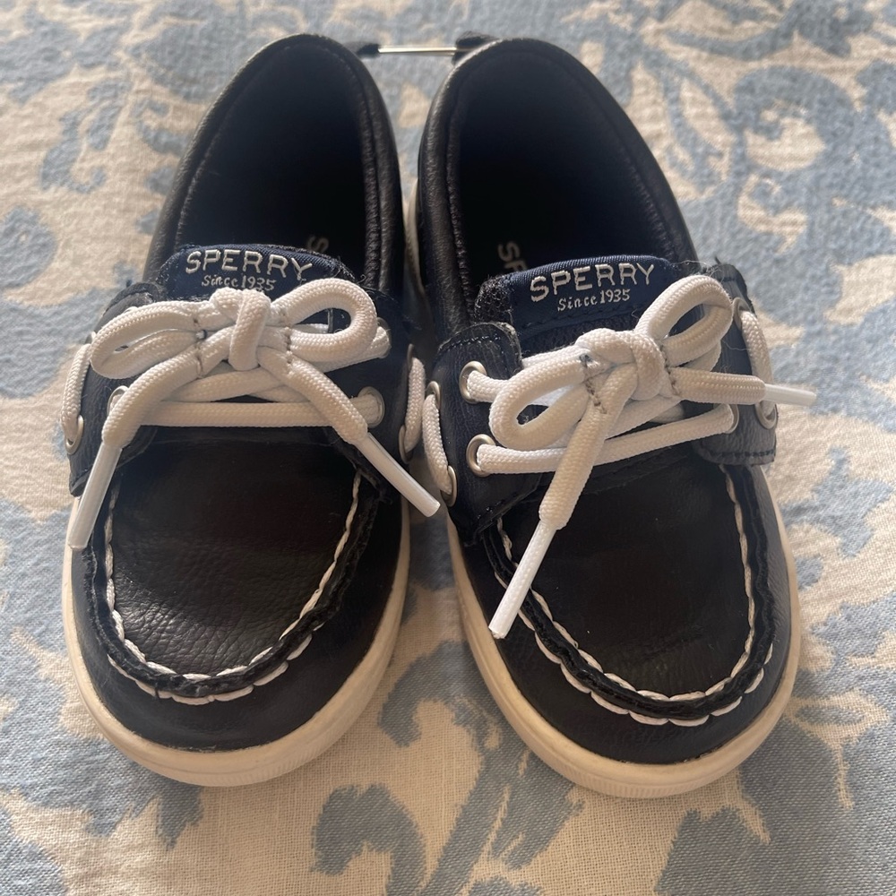 Sperry Kids Navy Boat Shoes with White Details
